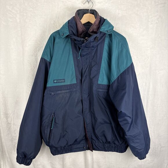 VTG 90s Columbia Vamoose Ski Jacket Mens Size XL Green Purple Nylon With Liner - Picture 1 of 7